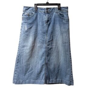 Cato Denim Skirt Midi Womens 12 Blue Studded Jean Distressed Y2K Western Boho